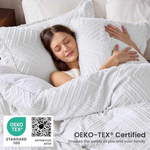 JOLLYVOGUE Twin/Twin XL Comforter Set, Boho Tufted 2PCS Bed Set, White