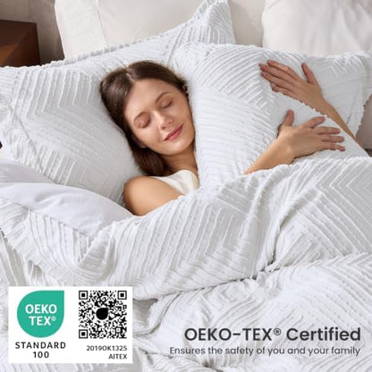 JOLLYVOGUE Twin/Twin XL Comforter Set, Boho Tufted 2PCS Bed Set, White