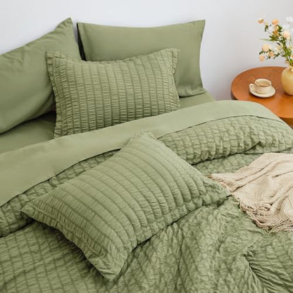 Love's cabin Seersucker Sage Green California King Comforter Set