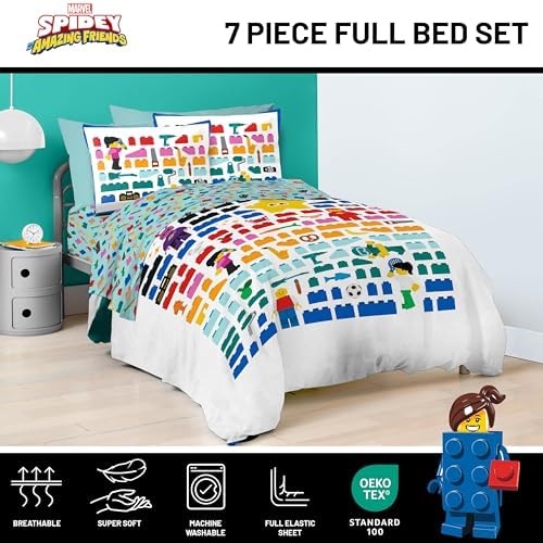 LEGO® Blocks Full Size Comforter Set 7 Piece Soft Kids Bedding, White