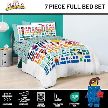 LEGO® Blocks Full Size Comforter Set 7 Piece Soft Kids Bedding, White
