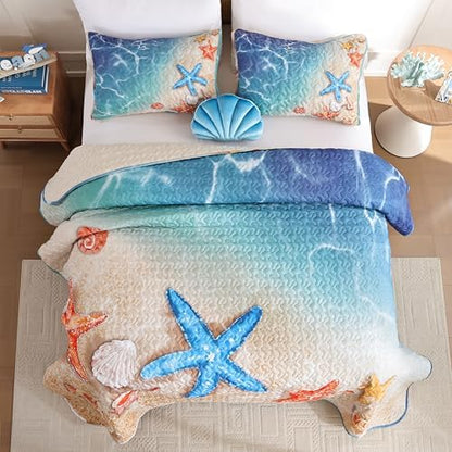 weigelia Coastal Quilt King Size, Beach Lightweight Summer Bedding