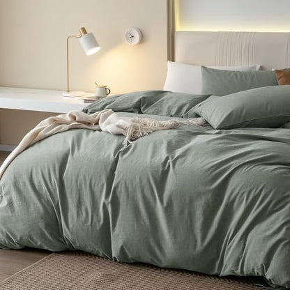 JIYUAN Super Queen Washed Cotton Duvet Cover Set Relaxed Linen Feel