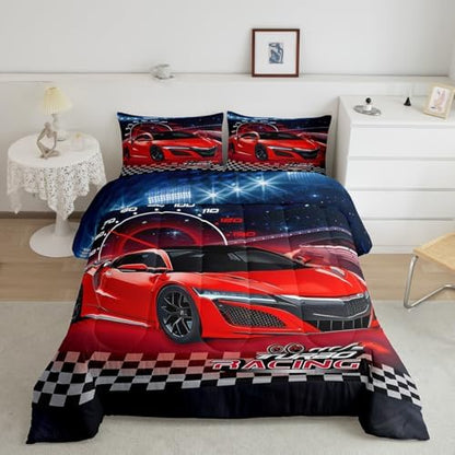 Feelyou Ombre Racing Car Bedding Set Queen Size for Boys Girls