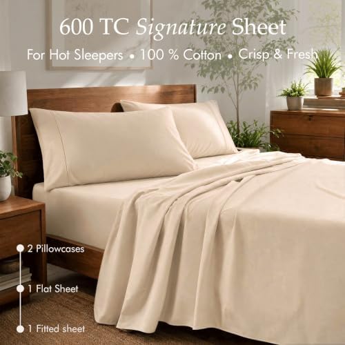 Threadmill 600 Thread Count Cotton King Sheet Set, Sateen, Beige, 4-Piece