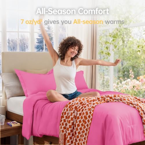 MUXHOMO Twin/Twin XL Comforter Set, All Season Ultra Soft Down Alternative Bedding - 3 Piece Lightweight Bed Set Includes 1 Comforter (68"x88") and 1 Pillow Shams (20"x26"), Hot Pink