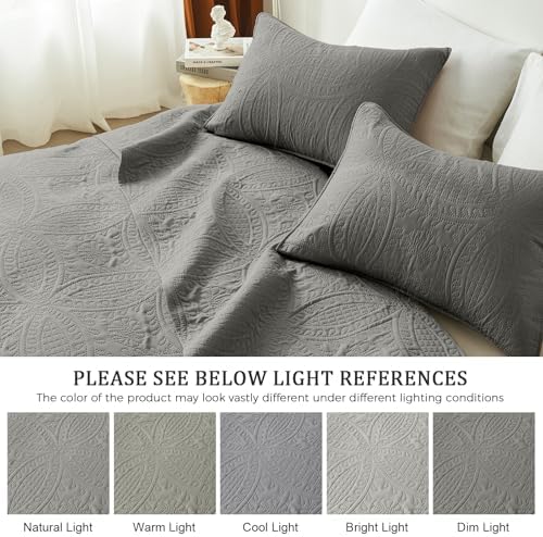 akkialla Dark Grey King/Cal King Quilt Set, Ultrasonic Lightweight Bedspread Coverlet for Modern Minimalist Bedroom, Soft Microfiber Coin Pattern Bedding, 3-Piece (1 Quilt, 2 Pillow Shams)