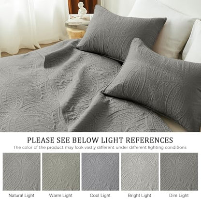 akkialla Dark Grey King/Cal King Quilt Set, Ultrasonic Lightweight Bedspread Coverlet for Modern Minimalist Bedroom, Soft Microfiber Coin Pattern Bedding, 3-Piece (1 Quilt, 2 Pillow Shams)