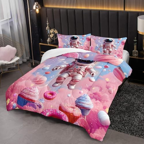 Space Astronaut Comforter Queen Size,Space Astronaut Kids Comforter Set,3Pcs Bedding Set Printed Comforter with 2 Pillowcases,Down Alternative,Soft and Lightweight,for All Seasons