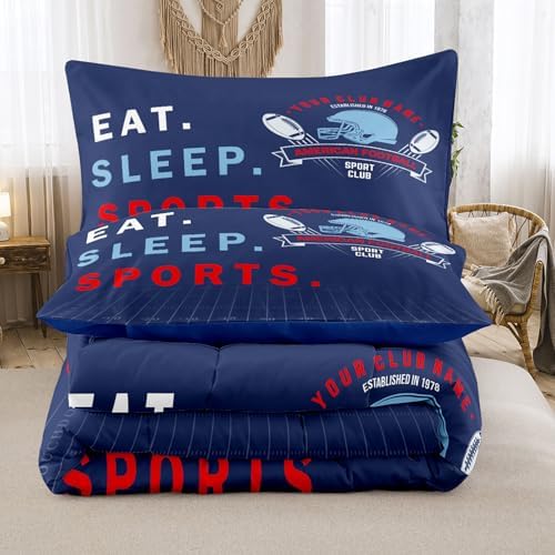 6pc Football Bedding Set for Boys,Queen Size Comforter Sets for Teen,Kids Comforter Set with 1 Quilt+1 Flat Sheet+1 Fitted Sheet+2 Pillowcases+1 Cushion Cover(Football-K Queen)