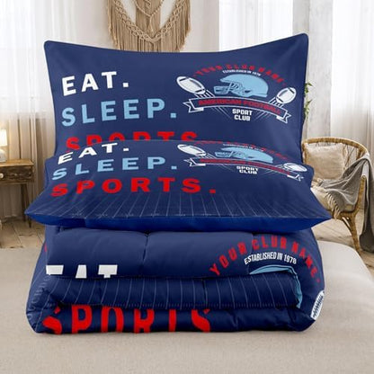6pc Football Bedding Set for Boys,Queen Size Comforter Sets for Teen,Kids Comforter Set with 1 Quilt+1 Flat Sheet+1 Fitted Sheet+2 Pillowcases+1 Cushion Cover(Football-K Queen)