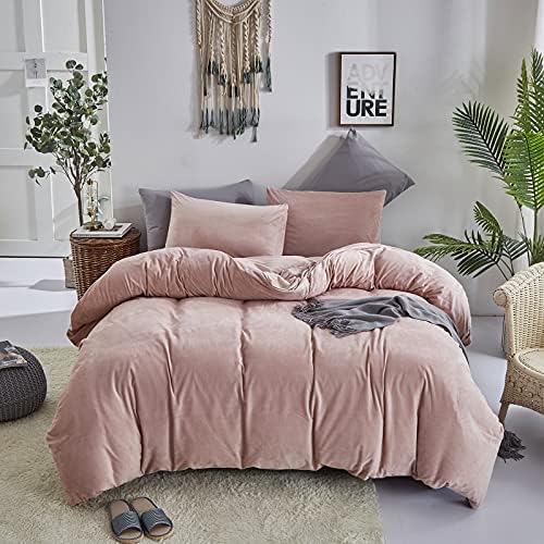 Wellboo Pink Velvet Comforter Sets California King Women Girls Blush Pink Cal King Bedding Comforters Cute Dusty Pink Adults Winter Quilt Solid Light Red Fluffy Flannel Quilt Bean Pink Fuzzy Plush Bed