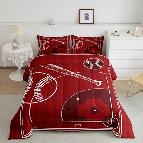 Erosebridal Kids Sports Bedding King Size for Boys Baseball Comforter Set, Black Reversible Duvet Insert Ball Game Quilt Set, Baseball Field Bedding Comforters & Sets, Ultra Soft Cozy