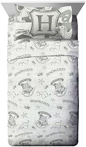 Jay Franco Kids Sheet Set with Fitted, Flat Sheets & Pillow Cover - Ultra-Soft Bedding with Pillowcase for Room Decor, Gray - Harry Potter, 4 Piece Full