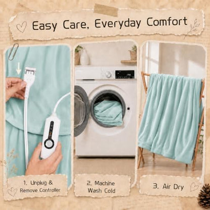 Electric Heated Blanket King Size 90"x100", Dual Controllers, Mint Green