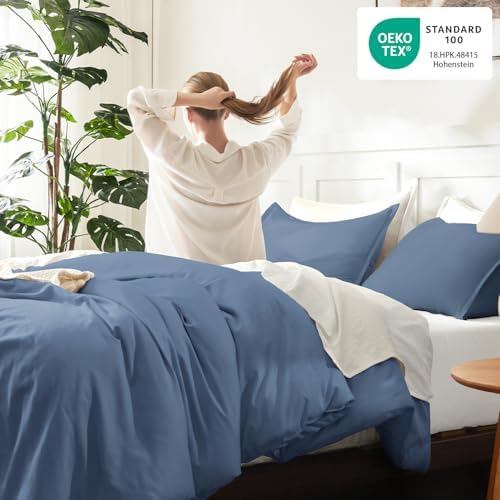Litanika Haze Blue California King Comforter Set, 3 Pieces Solid Bedding