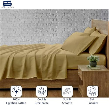 Cottingon RV King Bed Linen Set, 400 TC Egyptian Cotton, 100% Pure Long Staple, Beige (72x80), 4 Pcs, Fits Upto 15'' Deep Mattress