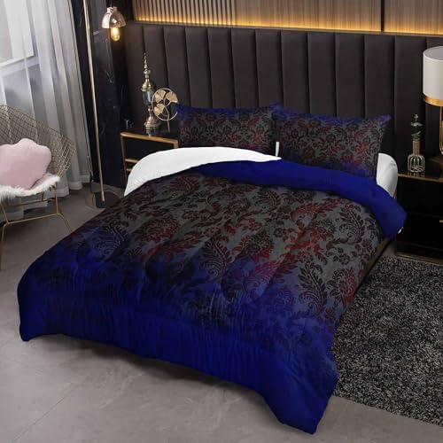 Paisley Floral Comforter Queen Size,Gothic Kids Comforter Set,3Pcs Bedding Set Printed Comforter with 2 Pillowcases,Down Alternative,Soft and Lightweight,for All Seasons