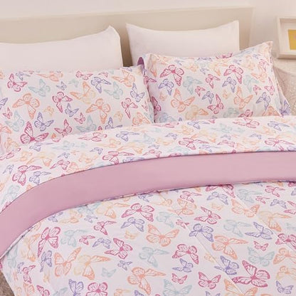 Yibeizi Butterfly Kids Comforter Set for Girls Twin Cute Bedding