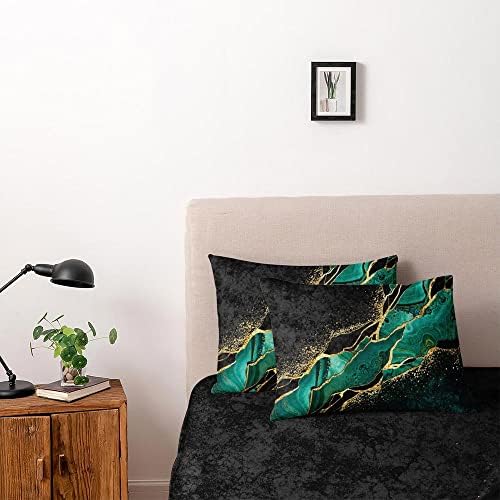 Black and Green Marble Duvet Cover Set King Size Gold Veins Malachite Comforter Cover Bedding Set Luxry Art Decor Bedroom