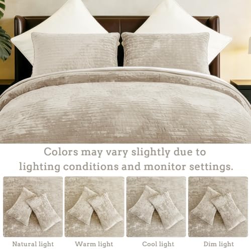 Califonia King Velvet Quilt Set Striped Bedspread 106x118