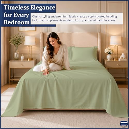 Cottingon 4 Piece Twin Sheets Fits 16" Deep, Egyptian Cotton, Sage