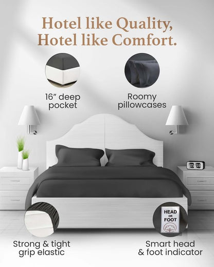 Good Sleep Bedding 100% Egyptian Cotton Queen Sheets - Bedsheets Queen Size Bed, 4 Pc, Queen Bed Sheet Set, Luxury Sateen Weave, 16" Deep Pocket Queen Sheet Set - Dark Grey Sheets Queen Size