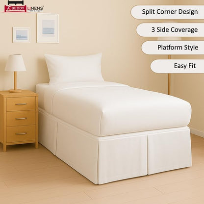 eBeddy Linens Split Corner Dorm Bed Skirt Twin XL – 32 Inch Drop, 100% Microfiber, Extra Long Bed Skirt for College Dorm, Platform Style, White Solid, Hidden Storage Solution, Easy Fit