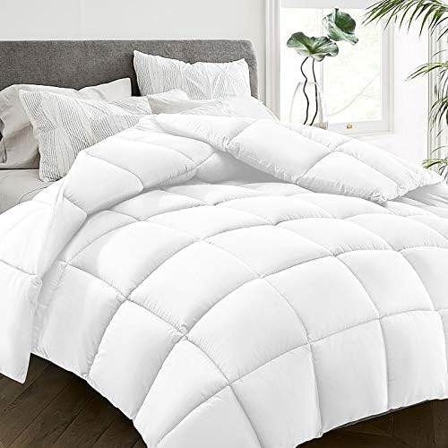 HYLEORY All Season Full Size Bed Comforter - Cooling Goose Down Alternative Quilted Duvet Insert with Corner Tabs - Winter Warm - Machine Washable - White