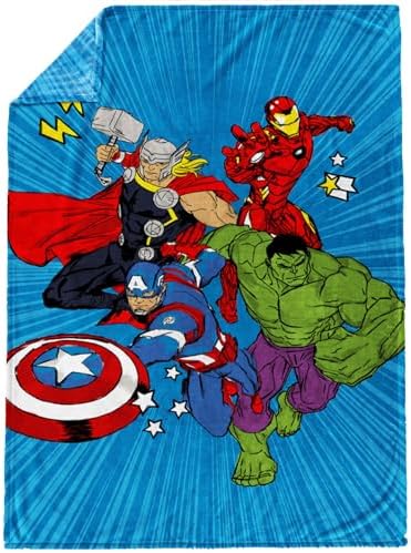 Jay Franco Kids Plush Throw Blanket – Soft & Cozy Fleece Throw for Bedroom & Couch Décor, Official Licensed Product, Blue - Avengers, 60x90 - Large Blanket