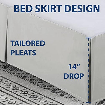 Cathay Home Double Brushed Microfiber Pleated Easy Fit Bed Skirt, Ultra Soft, Fade and Wrinkle Resistant - Light Grey, King