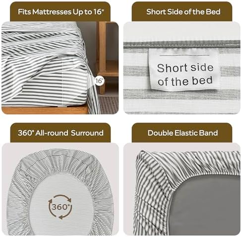 JELLYMONI 100% Cotton Twin Sheet Set, Gray Striped