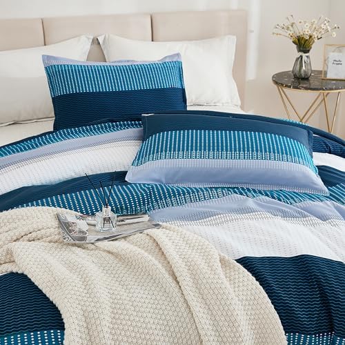 Litanika Queen Comforter Set - 3 Pieces Stripe Bedding Comforter Sets