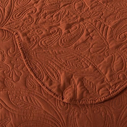 HoneiLife Embroidered Quilt King Size - 3 Piece Microfiber Quilt Sets Lightweight Bedspreads Reversible Coverlets Retro Bed Cover Paisley Pattern Bedding Set All Season Quilts-Rust