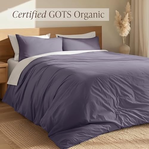 Bare Home 100% Organic Cotton California King Duvet Cover Set - Crisp Percale Weave - Lightweight & Breathable - Cooling Duvet Cover Set (California King, Dusty Purple)