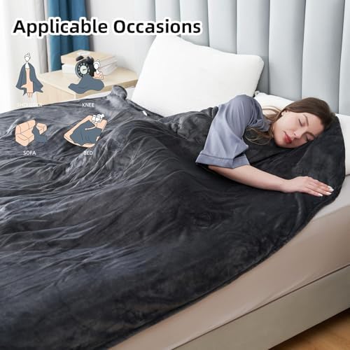 Electric Heated Blanket Queen Size 84"x90", Soft Plush Microplush for Bed, Dual Controllers & Heating Zones, 10Hs Auto Off & 5 Heating Levels, Machine Washable, Gifts for Womens-Gray