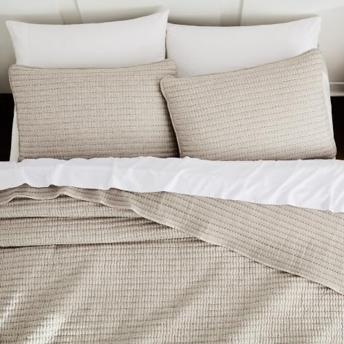 WDCOZY Taupe King Size Pick Stitch Quilt Set, 3 Pieces 104x90 inches
