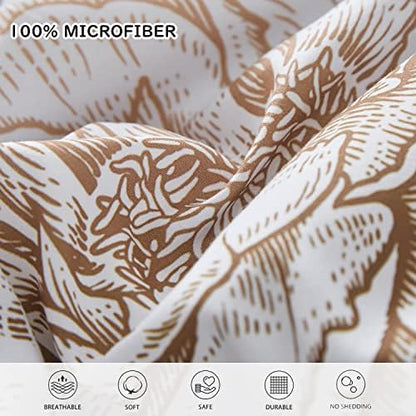Yogeneg 7 Piece Bed in a Bag Queen Comforter Set Botanical Floral Bedding Set,Flower Leaves Brids Printed on Black Reversible Design,Soft Microfiber Comforter with Sheet Set,All Season(Black B,Queen)