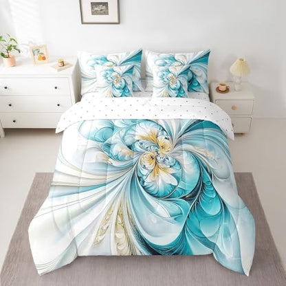 Erosebridal Marble Texture Comforter Set Full Size,Abstract Floral Bedding Set for Kids Teens,Teal Gradient Tie Dye (Comforter+Fitted+Flat Sheet+2 Pillowcases+2 Throw Pillow Covers) 7 Pieces Bed Set
