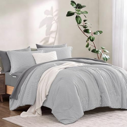 Monbix Queen Comforter Set-7 Pieces Soft Bed in a Bag Queen Bedding Sets