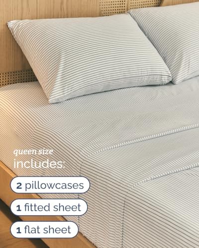 Queen 4 Piece Striped Sheet Set - Soft, Breathable & Cooling - Black Stripe