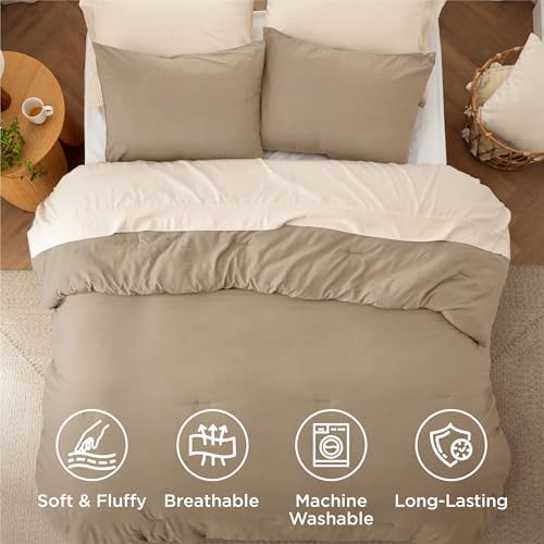 Bedsure King Comforter Set Prewashed Soft Bedding Set 3Pcs Khaki 104"x90"