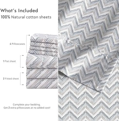 RUVANTI 100% Cotton Split King Sheets, Percale Sheets Set, Inverted Streak