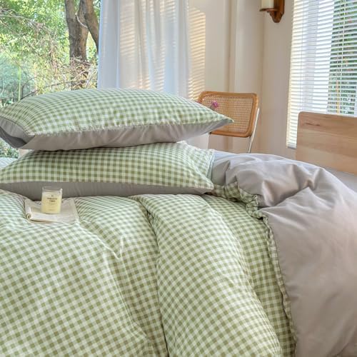NSNLGSGC Sage Green Gingham Duvet Cover Set, Queen