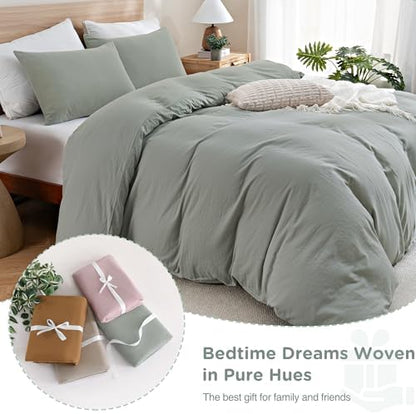 TOCOMOA 100% Muslin Cotton Duvet Cover Set, Sage Green, Queen