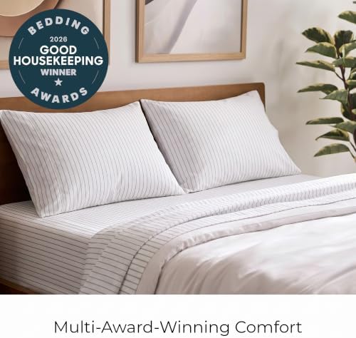 Mellanni Iconic 4-Piece, Ultra Soft Sheet Set (Queen, Pinstripe Gray)