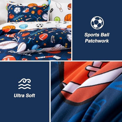 A Nice Night 6Pc Full Basketball Comforter Bedding Set for Kids Teen,Navy