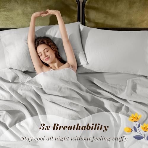 SONORO KATE 100% French Linen King Size Sheets Set,Natural Flax Bedding