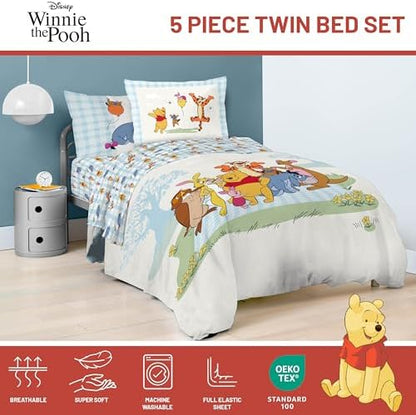Disney Winnie The Pooh Twin Comforter Set 5 Piece Kids Bedding, White