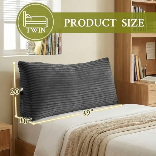Headboard Pillow Twin, Headboard Wedge Pillow, Dark Grey